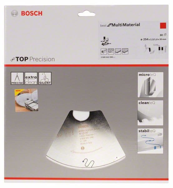 BOSCH Kreissägeblatt Top Precision Best for Multi Material, 254 x 30 x 2,3 mm, 80