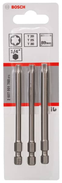 BOSCH Schrauberbit-Set Extra-Hart, 3-teilig, T20, T25, T30, 89 mm