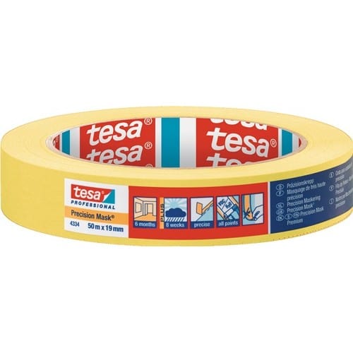 TESA Präzisionskrepp 4334 glatt gelb L.50m B.19mm Rl.TESA