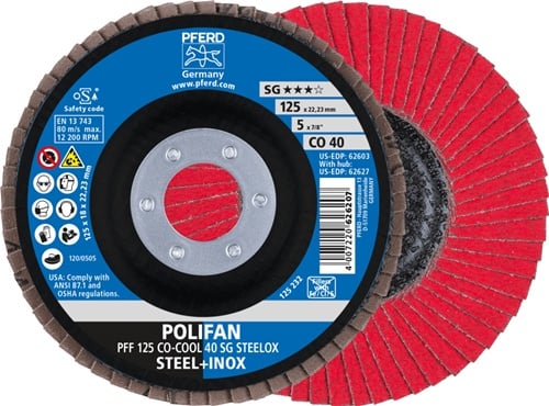 PFERD TOOLS Fächerscheibe POLIFAN CO-COOL SG STEELOX D.125mm K.40 fl.INOX CO