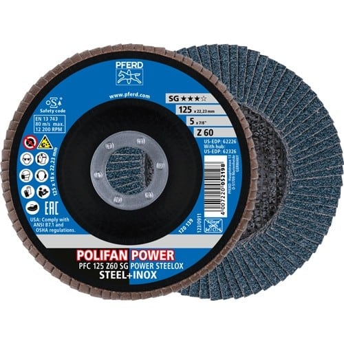 PFERD TOOLS Fächerscheibe POLIFAN Z SG POWER STEELOX D.125mm K.60 INOX ZK Ausf.kon.PFERD