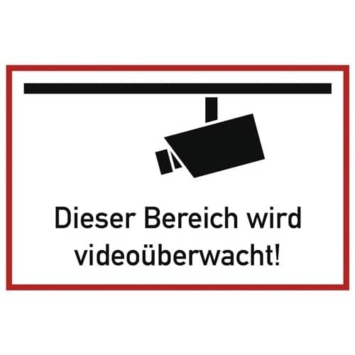 Hinweiszeichen Videoüberwacht L300xB200mm weiß schwarz Alu.