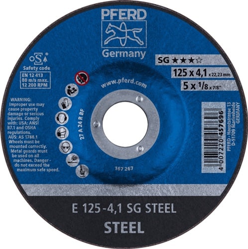 PFERD TOOLS Schruppscheibe SG STEEL D125xS4,1mm gekr.STA Bohr.22,23mm PFERD