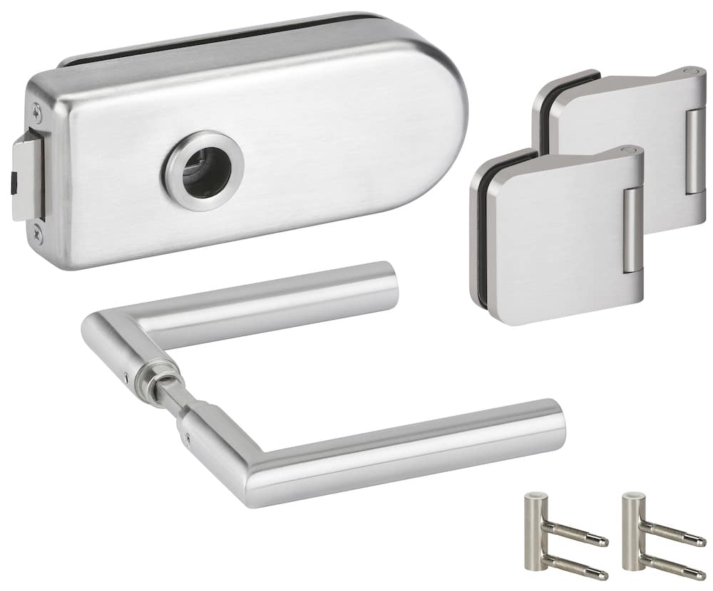 HERMAT Ganzglastürschloss-Set BASIC ROUND 6761L/6315/1802/HZ, Edelstahl