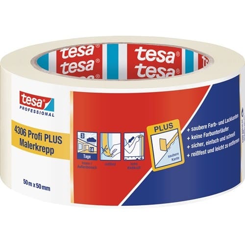TESA Malerkreppband 4306 Profi PLUS leicht gekreppt hellbeige L.50m B.50mm Rl.TESA