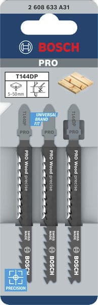 BOSCH Stichsägeblatt T 144 DP Precision for Wood, 3er-Pack