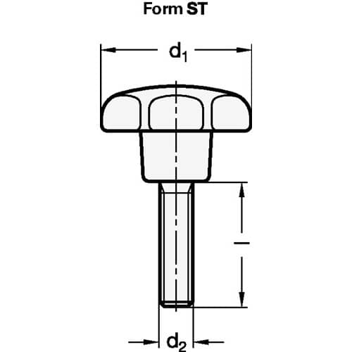 GANTER Sterngriff GN 6336.4 Sterngriffschraube Ku.d1 32mm d2 M 6mm l25mm GANTER