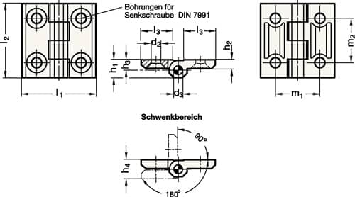 GANTER Scharnier GN 237 H.60mm B.60mm S.8mm Zink-Druckguss besch.GANTER