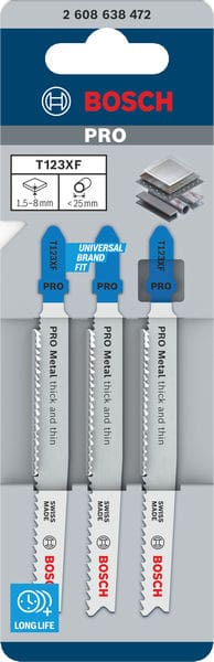 BOSCH Stichsägeblatt T 123 XF Progressor for Metal, 3er-Pack