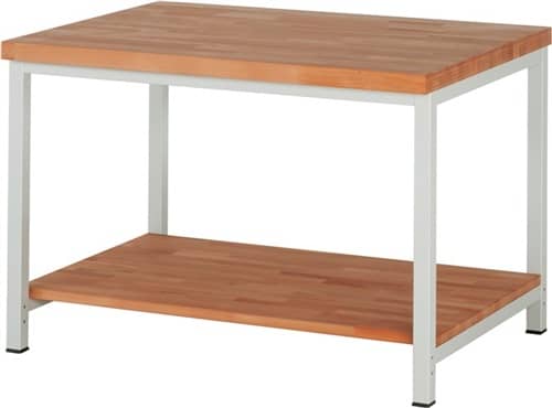 RAU Werkbank Classic B1250xT900xH840mm Buche massiv lichtgrau 1 Ablageboden