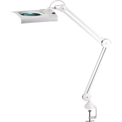 LED-Lupenleuchte Glaslinse 190,5mm (7,5 ") Tischklemme weiß Abdeckung,ecki. Kopf