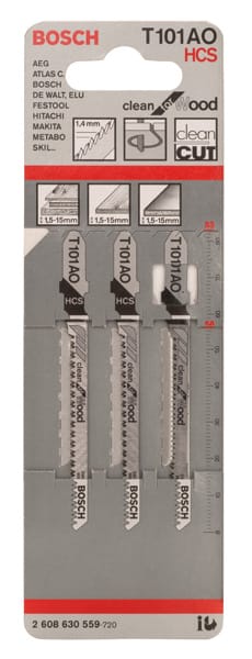 BOSCH Stichsägeblatt T 101 AO Clean for Wood, 3er-Pack