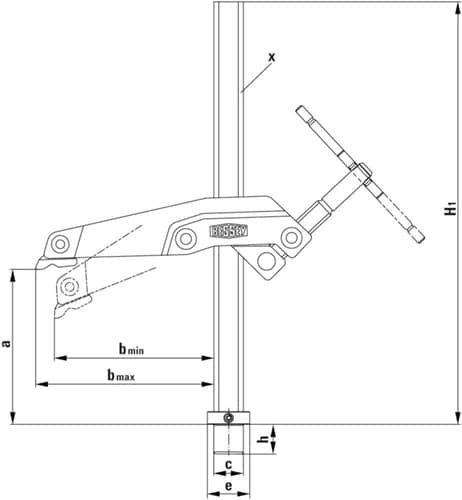 BESSEY Spannelement TW28GRS30-12 m.Greifarm max.300mm f.Bohrungs-D.28mm BESSEY
