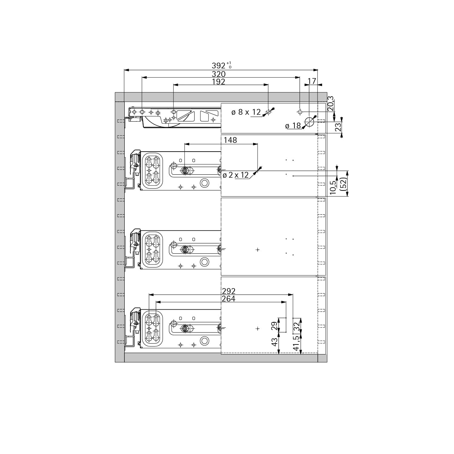 HETTICH Konstruktionszeichnung Quadro 12 / 3 x KA 270, 75941