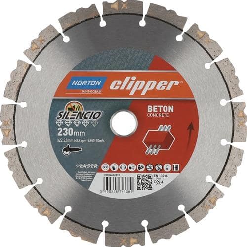 NORTON CLIPPER Diamanttrennscheibe Pro Beton Silencio D.230mm Bohr.22,23mm Seg.-B.2,6mm
