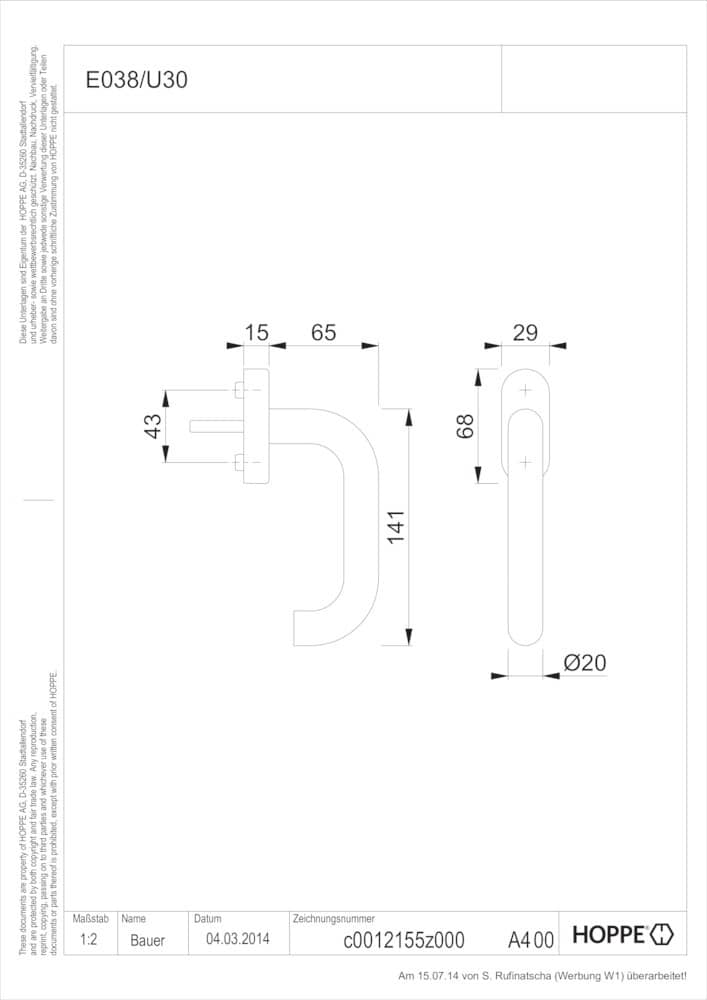 HOPPE® Fenstergriff Paris E038/U30, Edelstahl, 2807262