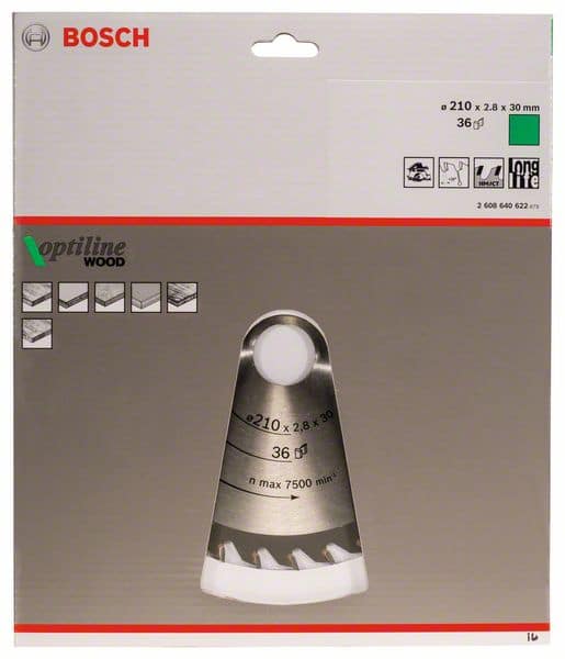 BOSCH Kreissägeblatt Optiline Wood für Handkreissägen, 210 x 30 x 2,8 mm, 36