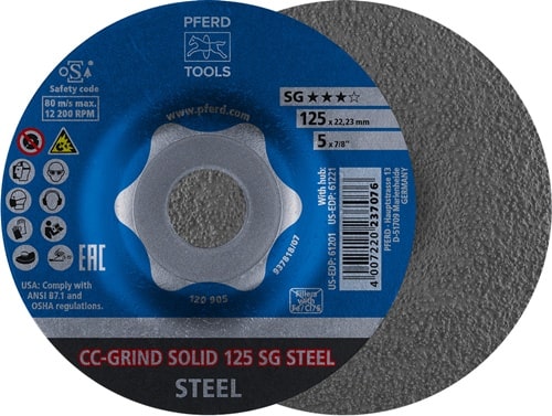 PFERD TOOLS Schleifscheibe CC-GRIND-SOLID SG STEEL D125xSmm gekr.STA Bohr.22,23mm PFERD