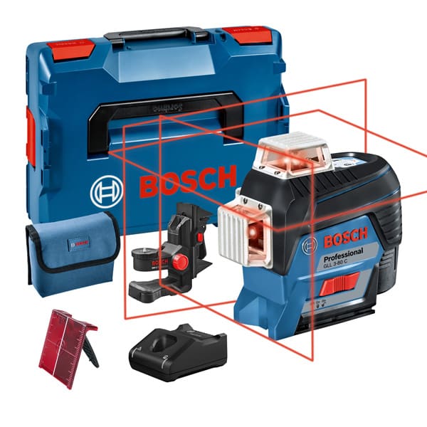 BOSCH Linienlaser GLL 3-80 C, mit 1 x 2.0 Ah Li-Ion Akku, Halterung BM 1, L-BOXX