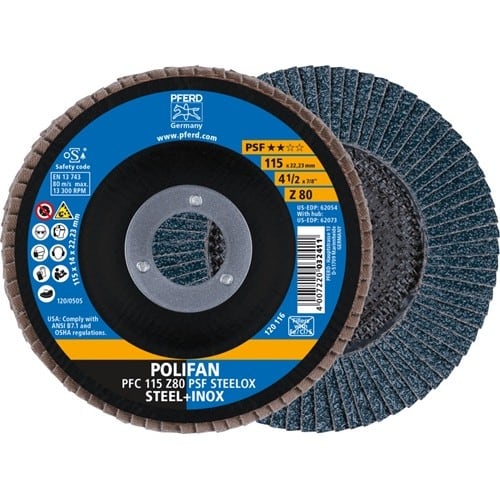 PFERD TOOLS Fächerscheibe POLIFAN Z PSF STEELOX D.115mm K.80 kon.STA/INOX ZK PFERD