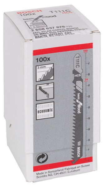 BOSCH Stichsägeblatt T 111 C Basic for Wood, 100er-Pack