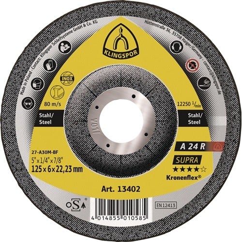 KLINGSPOR Schruppscheibe A 24 R Supra D125xS6mm gekr.STA Bohr.22,23mm KLINGSPOR