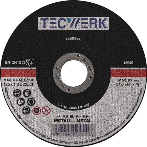 TECWERK Trennscheibe D125x1mm ger.STA Bohr.22,23mm TECWERK