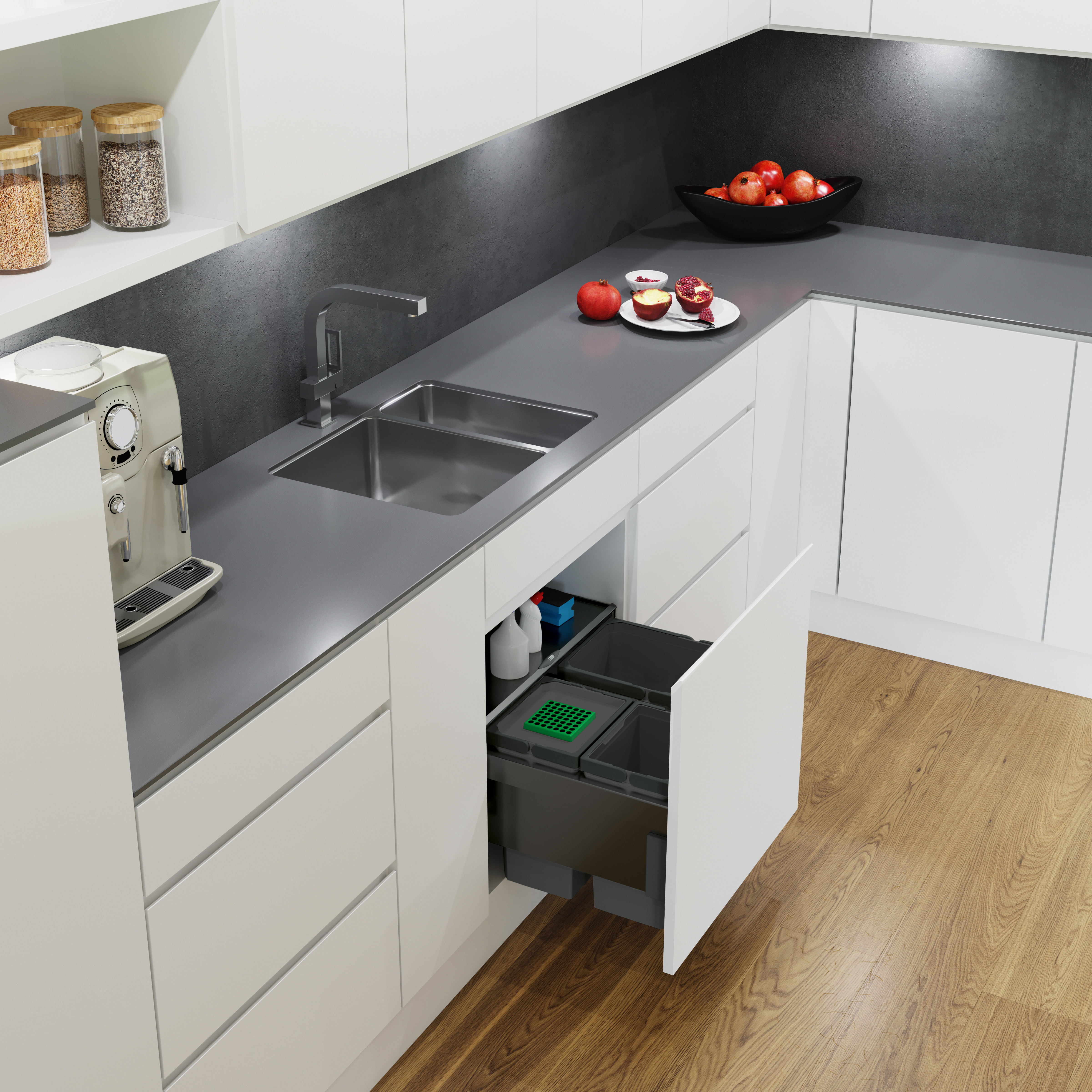 Abfalltrennsystem, ENVI-Space, 600er, 1x22/2x10 l, hellgrau Vauth Sagel