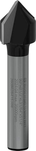 BOSCH V-Nutfräser 1/4", D1 12,7 mm, L 12,7 mm, G 45 mm, 90°