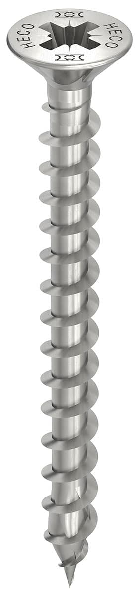HECO TOPIX-plus A2 5,0 x 50, Senkkopf mit Frästaschen, Pozi-Drive, Variables Vollgewinde, blank, gleitbeschichtet