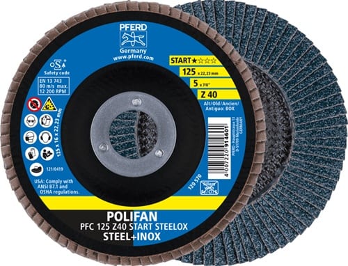 PFERD TOOLS Fächerscheibe POLIFAN Z BOX D.125mm K.Z-40 kon.INOX ZK Box á 10 St.PFERD