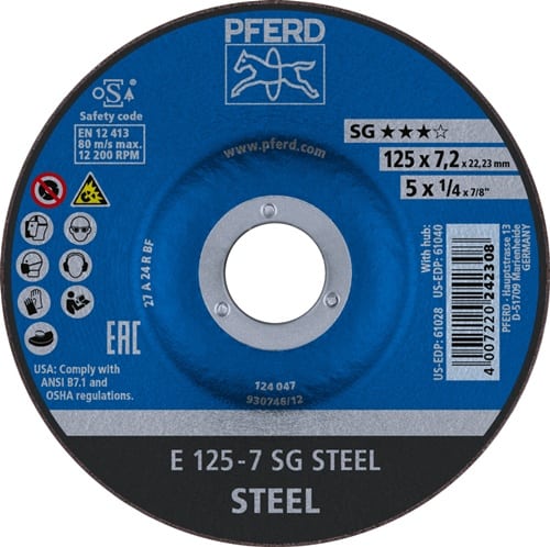 PFERD TOOLS Schruppscheibe SG STEEL D125xS7,2mm gekr.STA Bohr.22,23mm PFERD