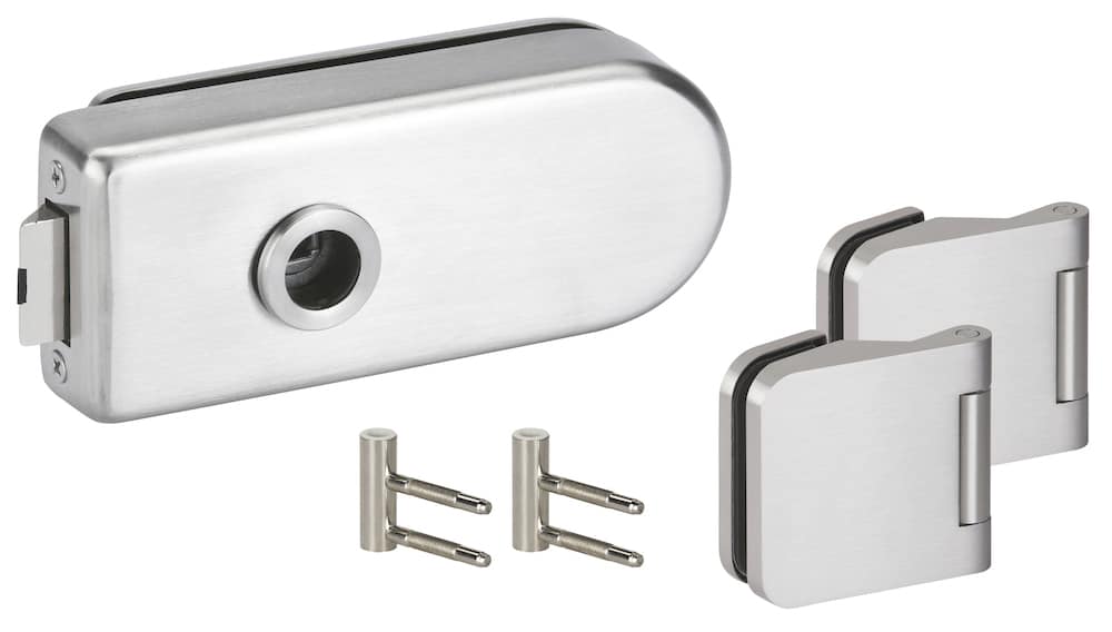 HERMAT Ganzglastürschloss-Set BASIC ROUND 6761L/6315/HZ, Edelstahl