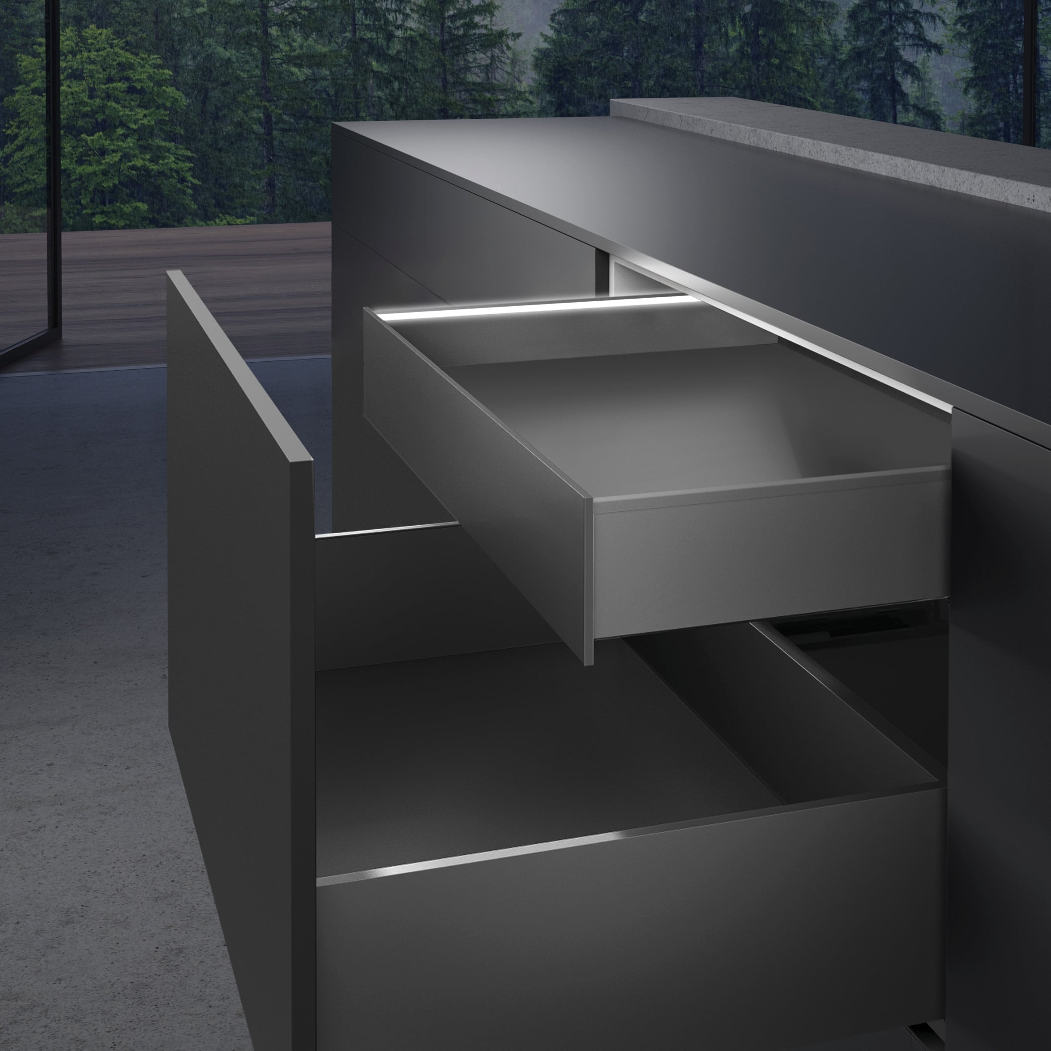 HETTICH AvanTech YOU Innenfront Profil zum Selbstablängen, Systemhöhe 139, anthrazit, Für Zarge mit Illumination, 9327209