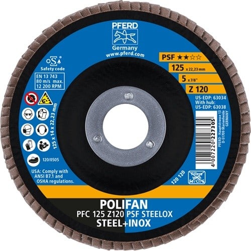PFERD TOOLS Fächerscheibe POLIFAN Z PSF STEELOX D.125mm K.120 kon.STA/INOX ZK Z PFERD