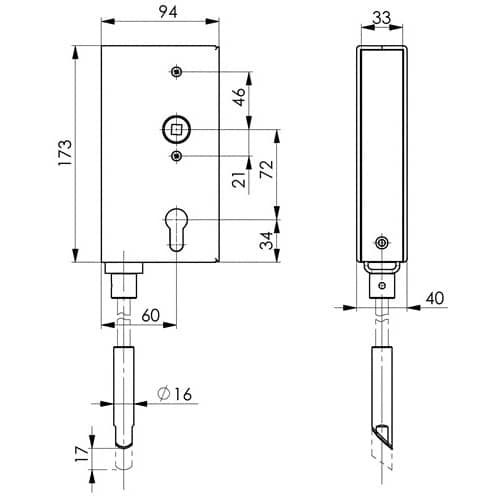 AMF Schlosskasten 140V DIN L/R Maß A40xB94xC173mm Dornm.60mm AMF