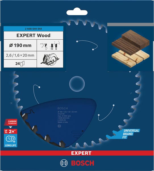 BOSCH Kreissägeblatt Expert for Wood, 190 x 20 x 2,6 mm, 24
