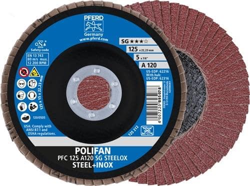 PFERD TOOLS Fächerscheibe POLIFAN A SG STEELOX D.125mm K.120 kon.INOX NK PFERD