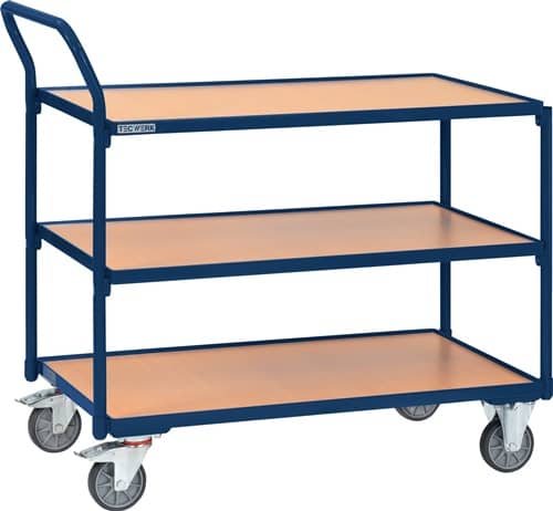 TECWERK Tischwagen 3 Ladeflächen L1000xB600mm saphirblau Trgf.300kg Bügel senkr.TECWERK