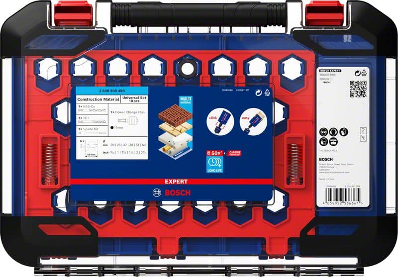 BOSCH EXPERT Construction Material Lochsäge-Set 20/25/32/38/51/64 mm, 10-tlg.. Für Dreh- und Schlagbohrer