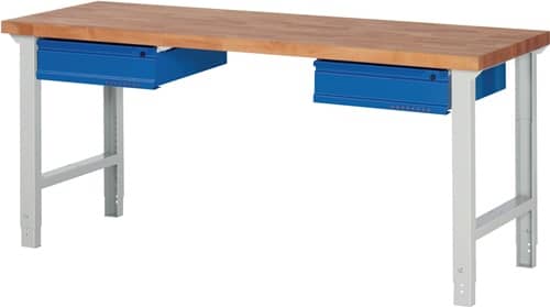 Werkbank Ser.BK 650 B2000xT700xH790-1140mm Buche massiv grau/blau 2 Schubl.TW