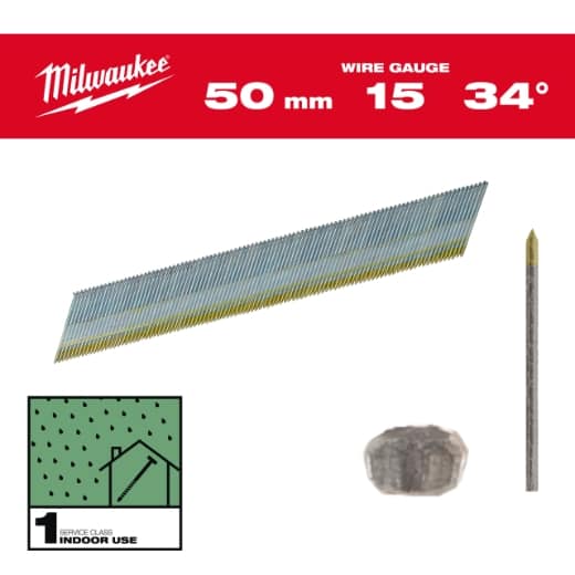 1,8 x 50 mm verzinkt, 34° Stift-Nägel D-Kopf 15 Gauge für M18CN15GA & M18FN15GA