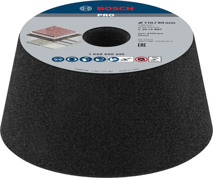 BOSCH Schleiftopf, konisch-Stein/Beton 90 mm, 110 mm, 55 mm, 36