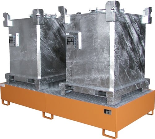 BAUER Auffangwanne Auffangvol.1000l L2650xB1300xH435mm Stahlbl.m.Gitterrost gelborange