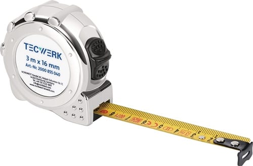 TECWERK Taschenrollbandmaß L.3m B.16mm mm/cm EG II Ku.CR TECWERK