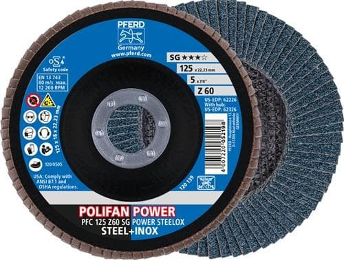 PFERD TOOLS Fächerscheibe POLIFAN Z SG POWER STEELOX D.125mm K.60 INOX ZK Ausf.kon.PFERD