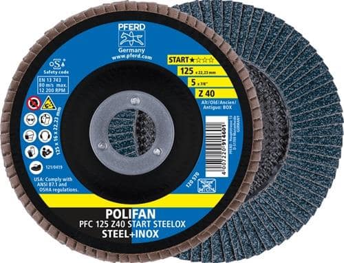 PFERD TOOLS Fächerscheibe POLIFAN Z BOX D.125mm K.Z-40 kon.INOX ZK Box á 10 St.PFERD