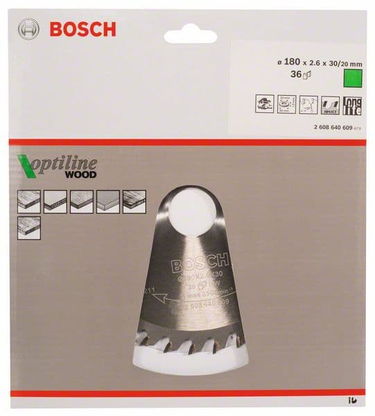 BOSCH Kreissägeblatt Optiline Wood für Handkreissägen, 180 x 30/20 x 2,6 mm, 36