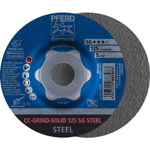 PFERD TOOLS Schleifscheibe CC-GRIND-SOLID SG STEEL D125xSmm gekr.STA Bohr.22,23mm PFERD