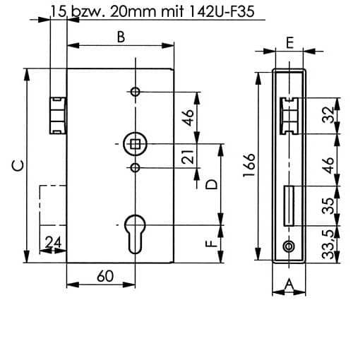AMF Schlosskasten 140U DIN L/R Maß A40xB94,5xC173mm Dornm.60mm AMF